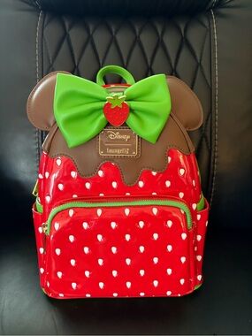 Loungefly Minnie Mouse Chocolate Dipped Strawberry Ears Scented Mini Backpack